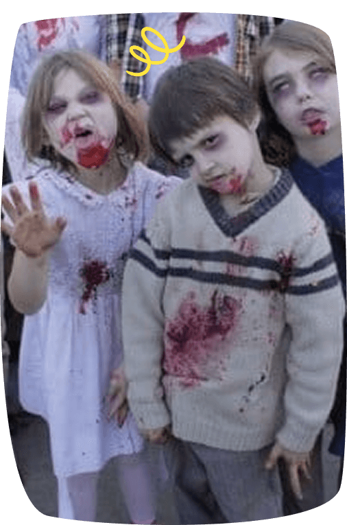 Kinderen in zombiekostuums